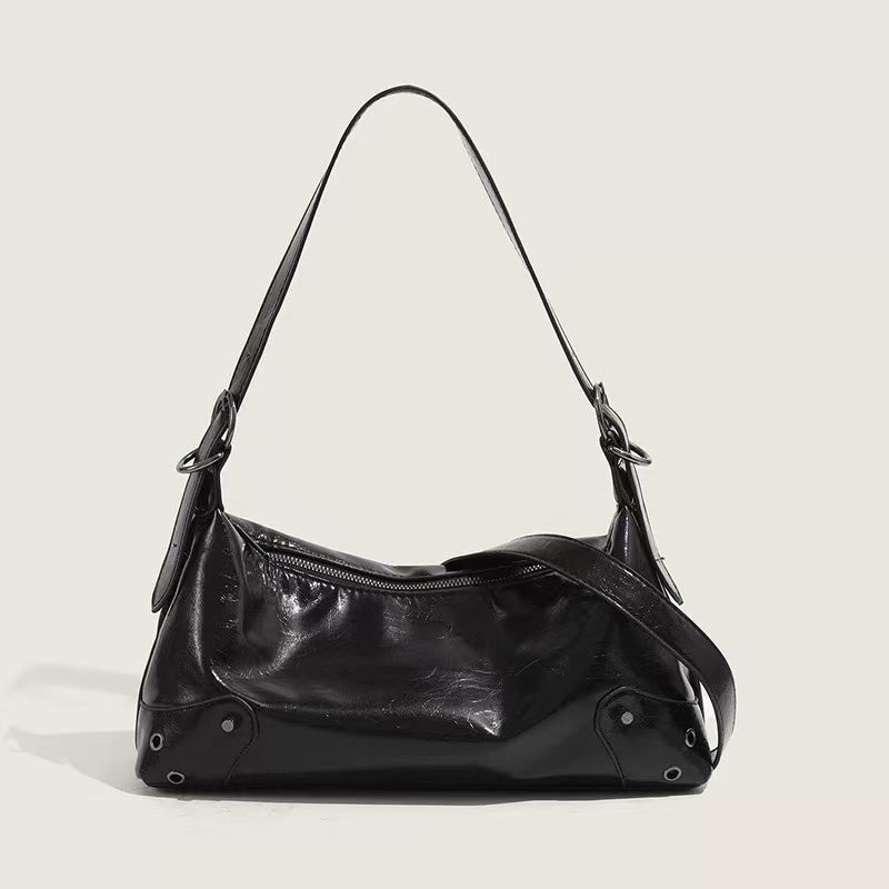 Amoirelle Marlow black east-west shoulder bag, front view