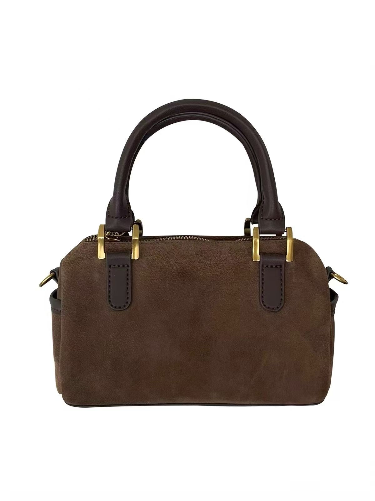 Amoirelle Marnie brown mini Boston bag, front view on a white background